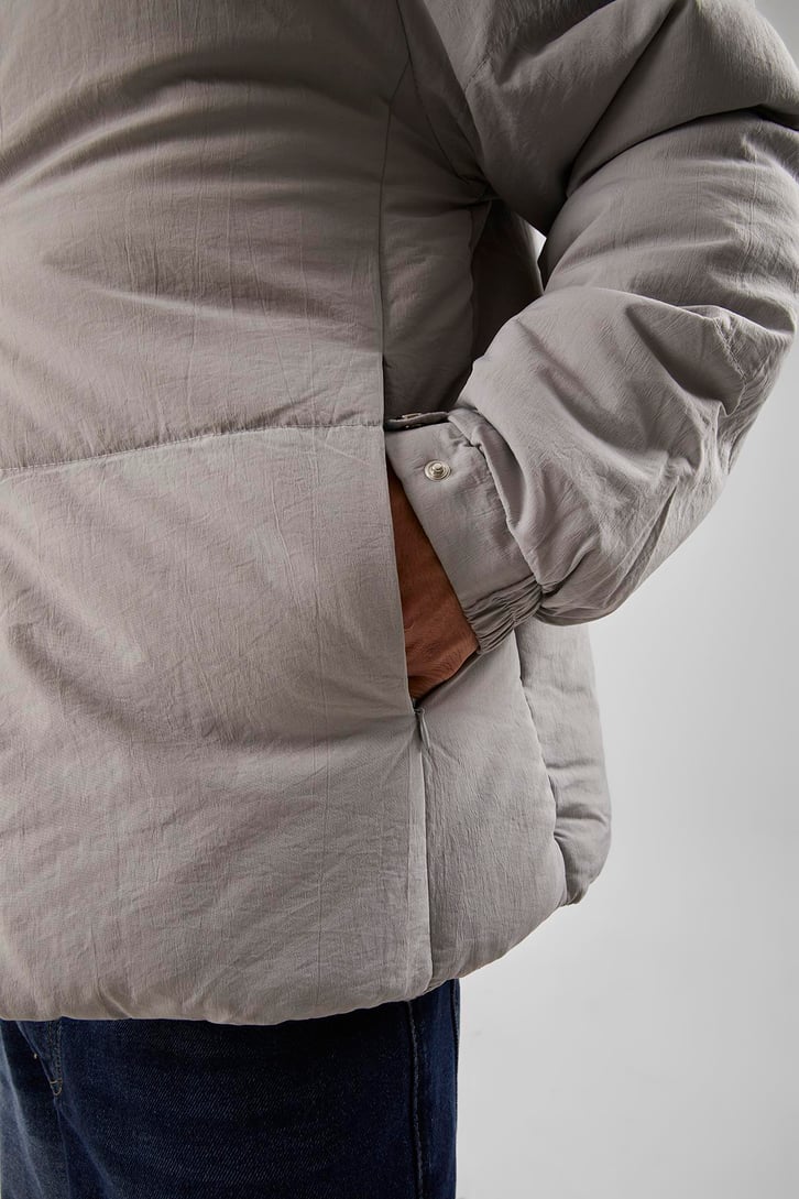 Dikiş Detaylı Gri Bomber Mont