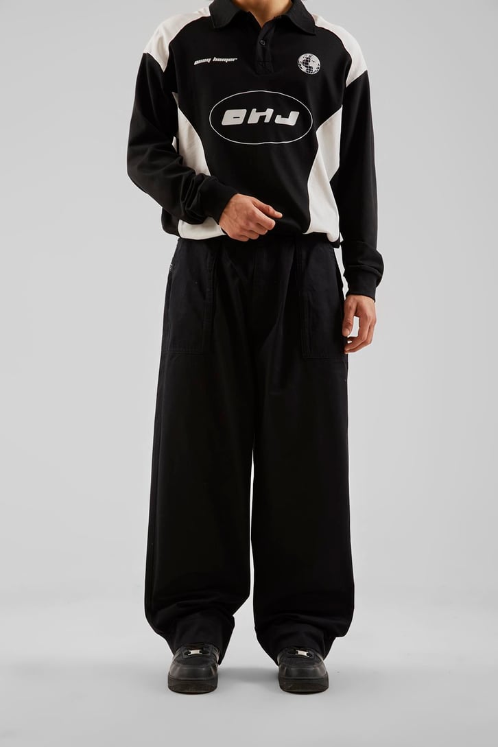 Dikiş Detaylı Koyu Lacivert Baggy Pantolon