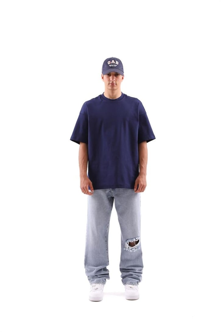 Dikiş Detaylı Lacivert Oversize Tişört