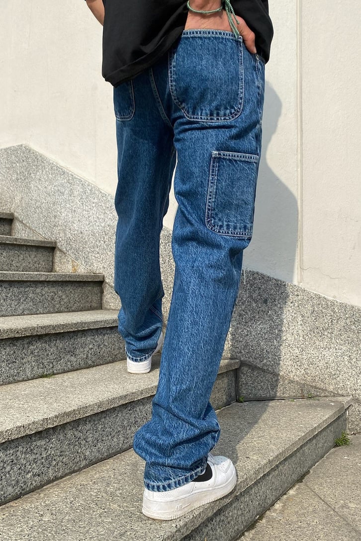 Dikiş Detaylı Mavi Baggy Jean