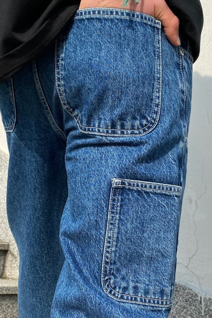 Dikiş Detaylı Mavi Baggy Jean