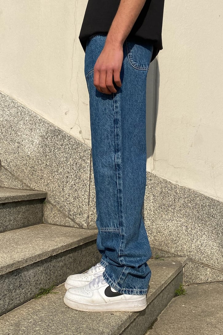 Dikiş Detaylı Mavi Baggy Jean