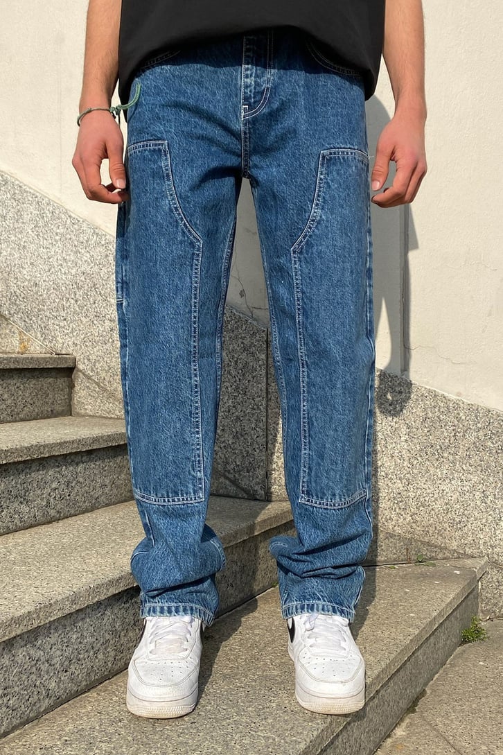 Dikiş Detaylı Mavi Baggy Jean