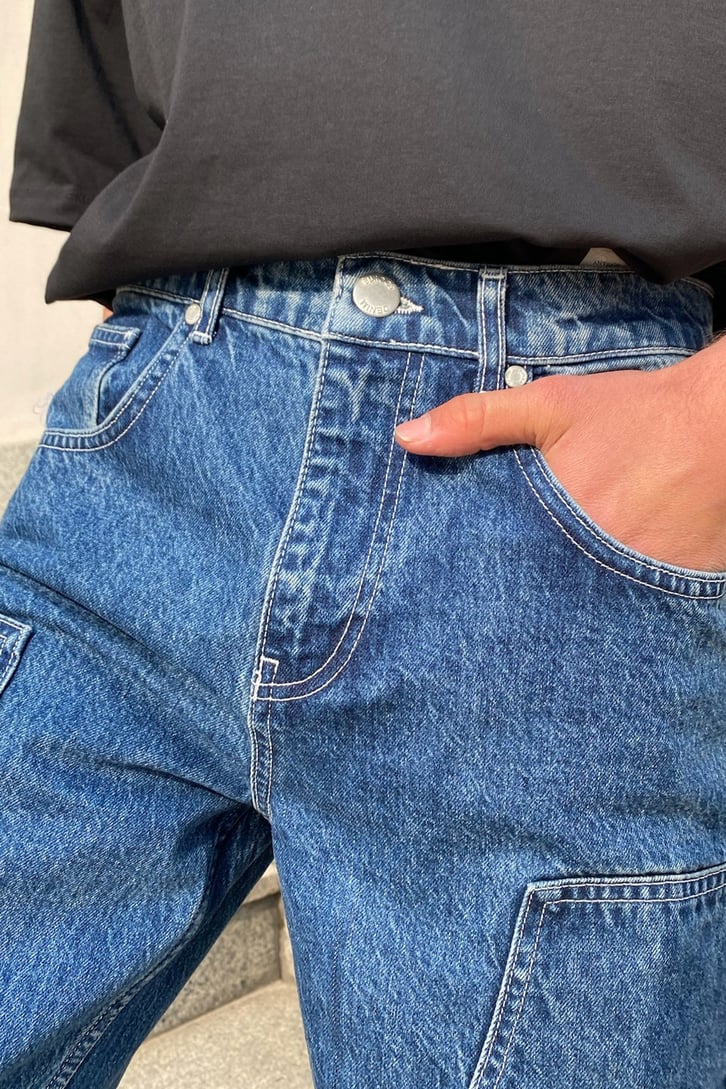 Dikiş Detaylı Mavi Baggy Jean