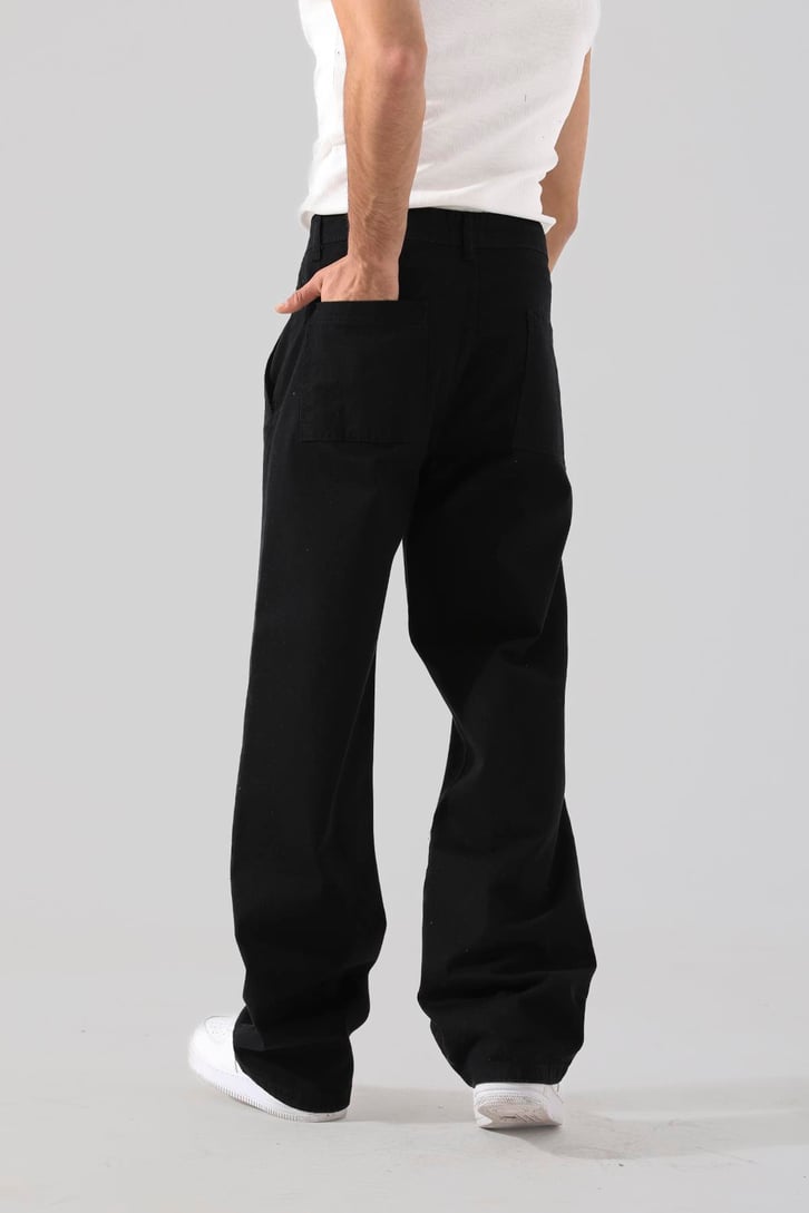 Dikiş Detaylı Siyah Baggy Jean