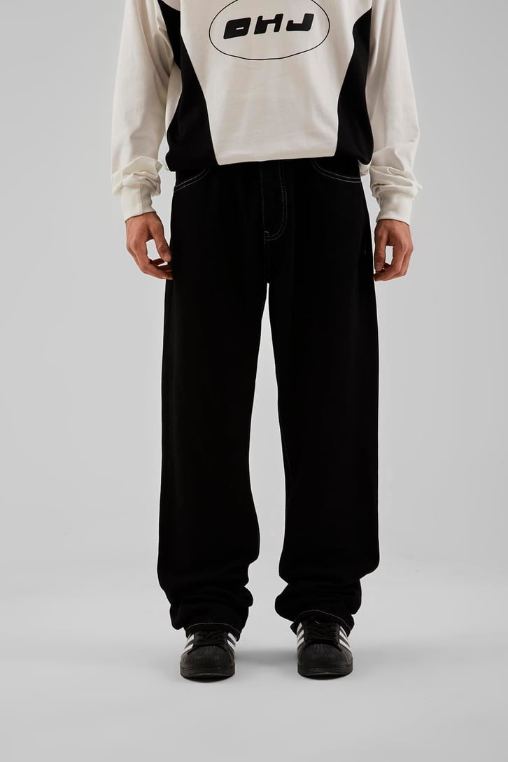 Dikiş Detaylı Siyah Baggy Pantolon
