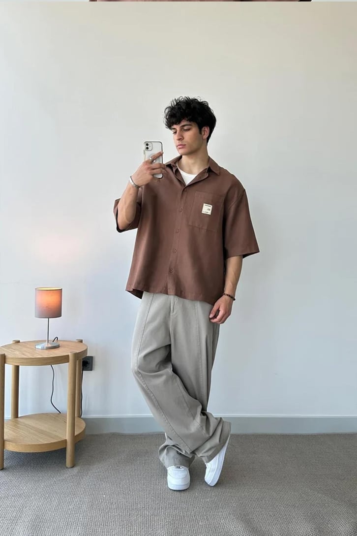 Dikiş Detaylı Taş Rengi Pantolon