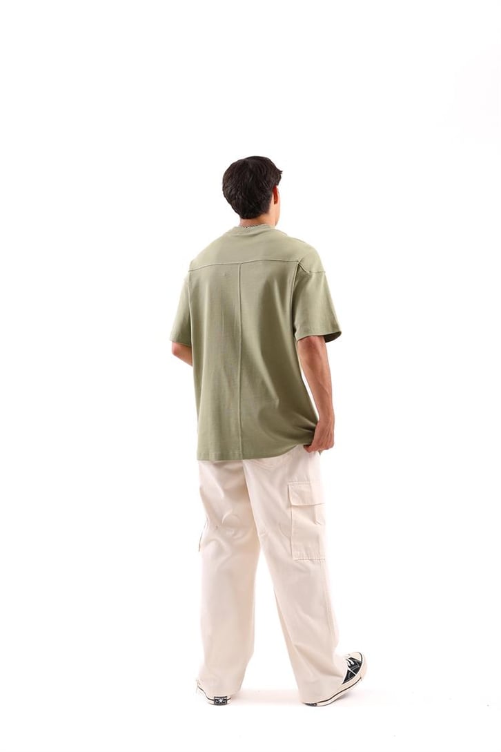 Dikiş Detaylı Yeşil Oversize Tişört