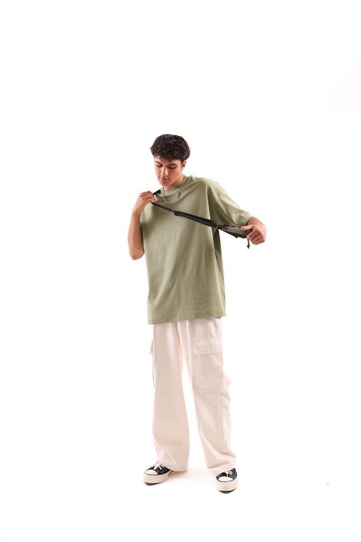 Dikiş Detaylı Yeşil Oversize Tişört