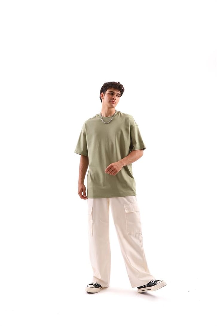 Dikiş Detaylı Yeşil Oversize Tişört