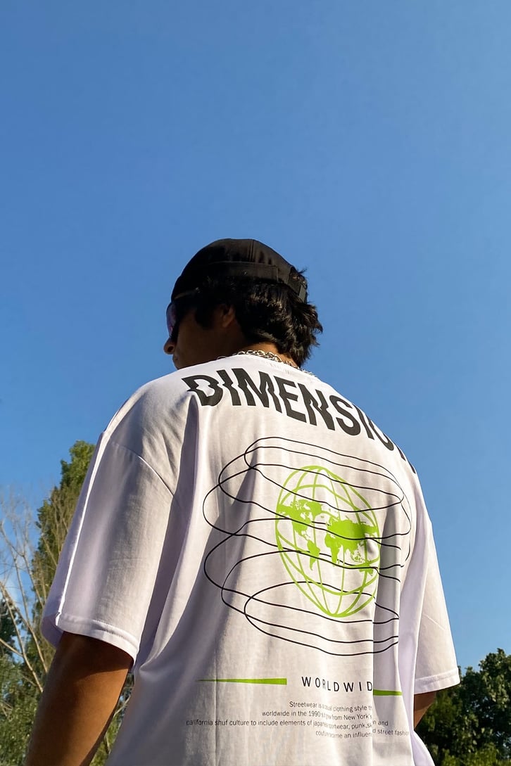 Dimension Sırt Baskılı Beyaz Oversize Tshirt