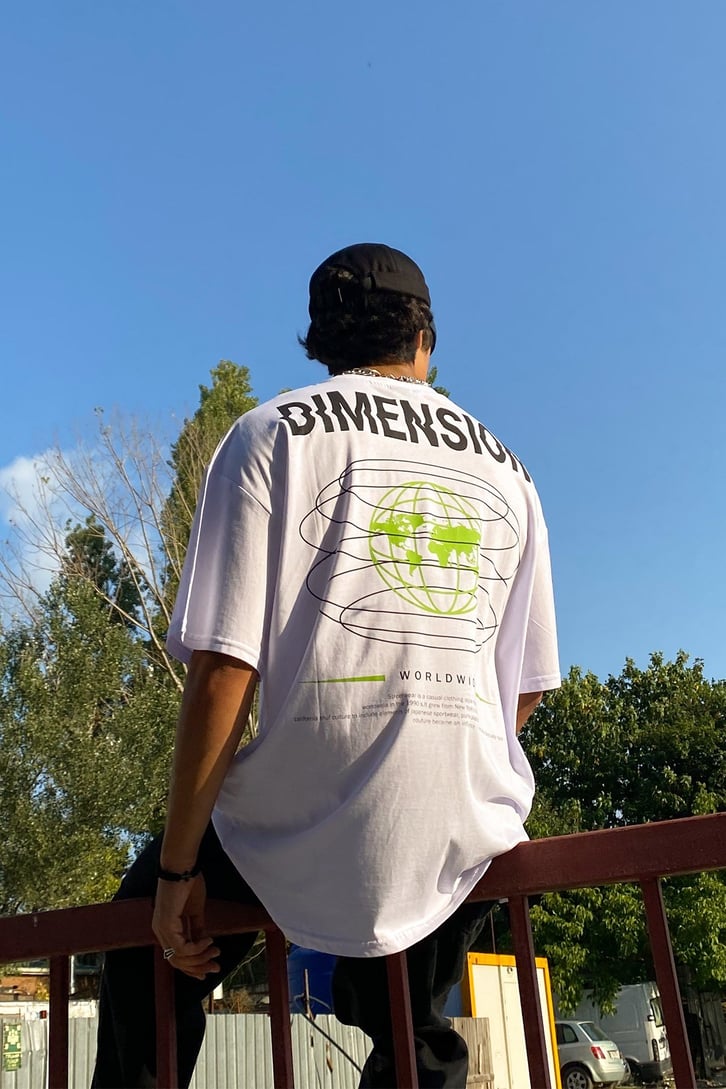 Dimension Sırt Baskılı Beyaz Oversize Tshirt