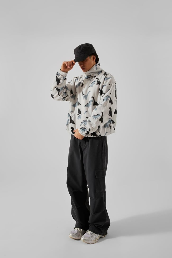 Dinazor Baskılı Yarım Fermuar Peluş Sweatshirt