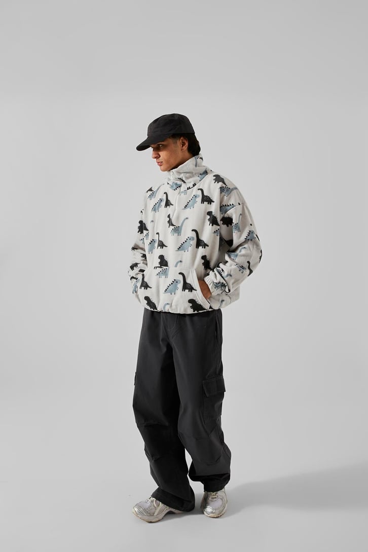 Dinazor Baskılı Yarım Fermuar Peluş Sweatshirt
