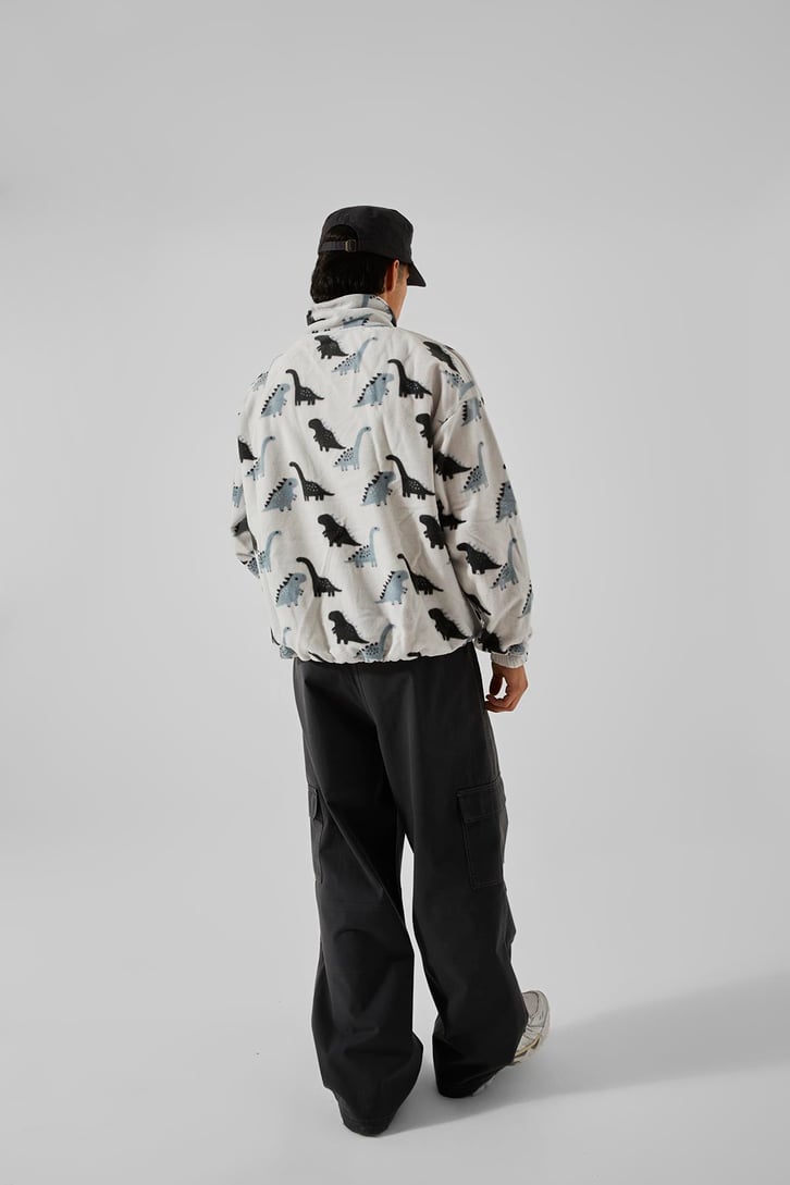 Dinazor Baskılı Yarım Fermuar Peluş Sweatshirt