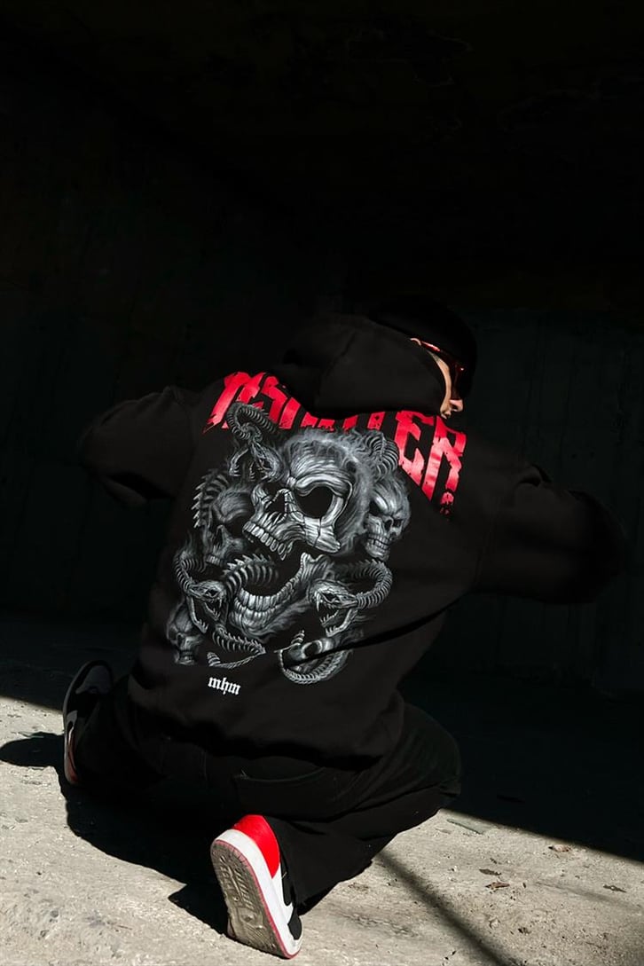Disaster Sırt Baskılı Siyah Zipper Hoodie