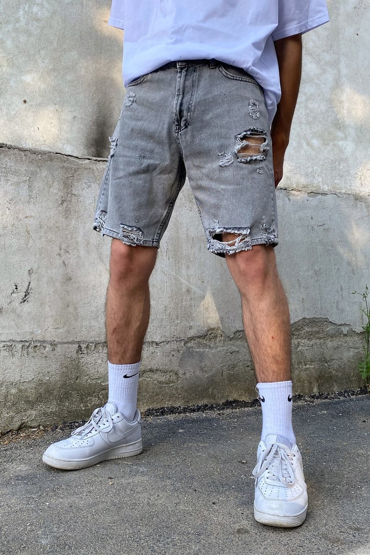 Distressed Antrasit Kot Şort
