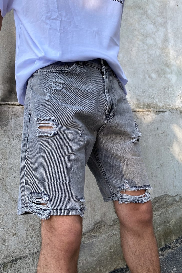 Distressed Antrasit Kot Şort