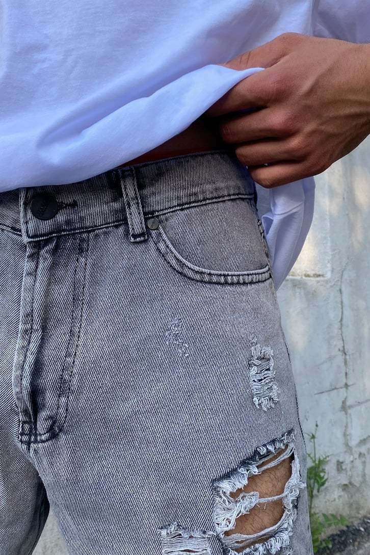 Distressed Antrasit Kot Şort