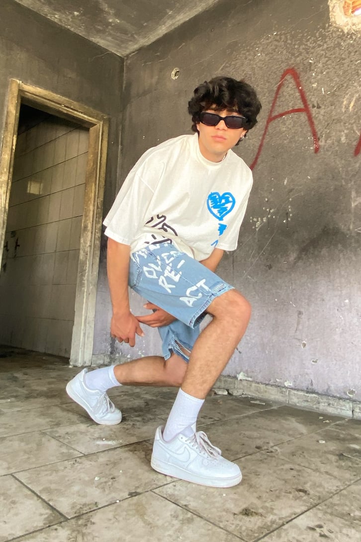 Distressed Baskılı Buz Mavisi Kot Şort