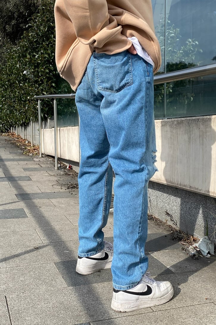 Distressed Boru Paça Sky Blue Jean