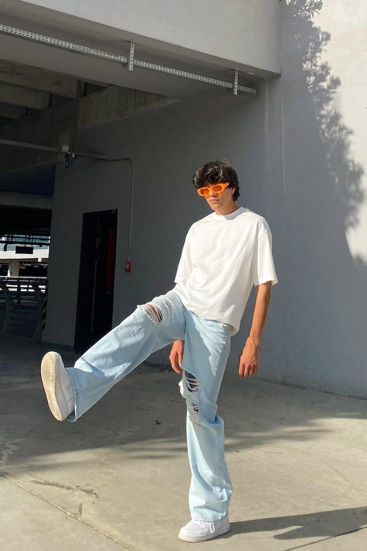 Distressed Buz Mavi Baggy Jean