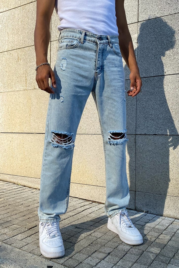 Distressed Buz Mavi Regular Fit Jea
