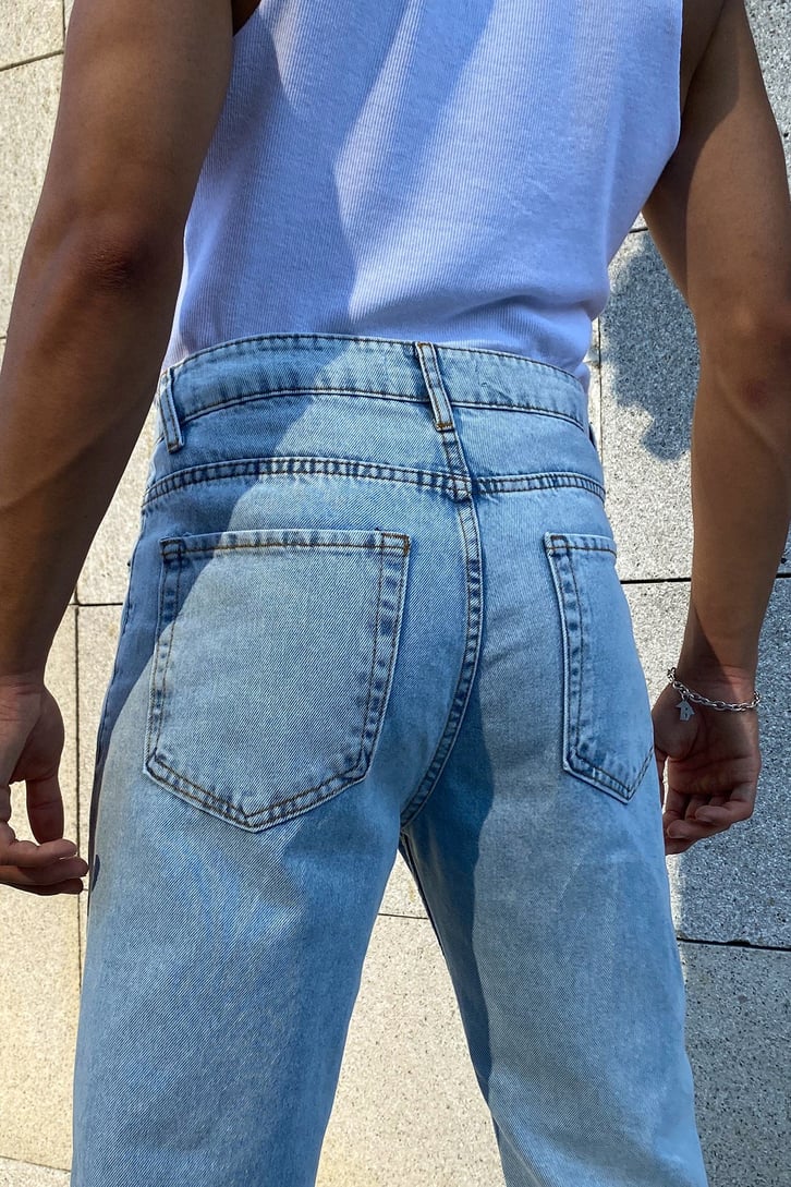 Distressed Buz Mavi Regular Fit Jea