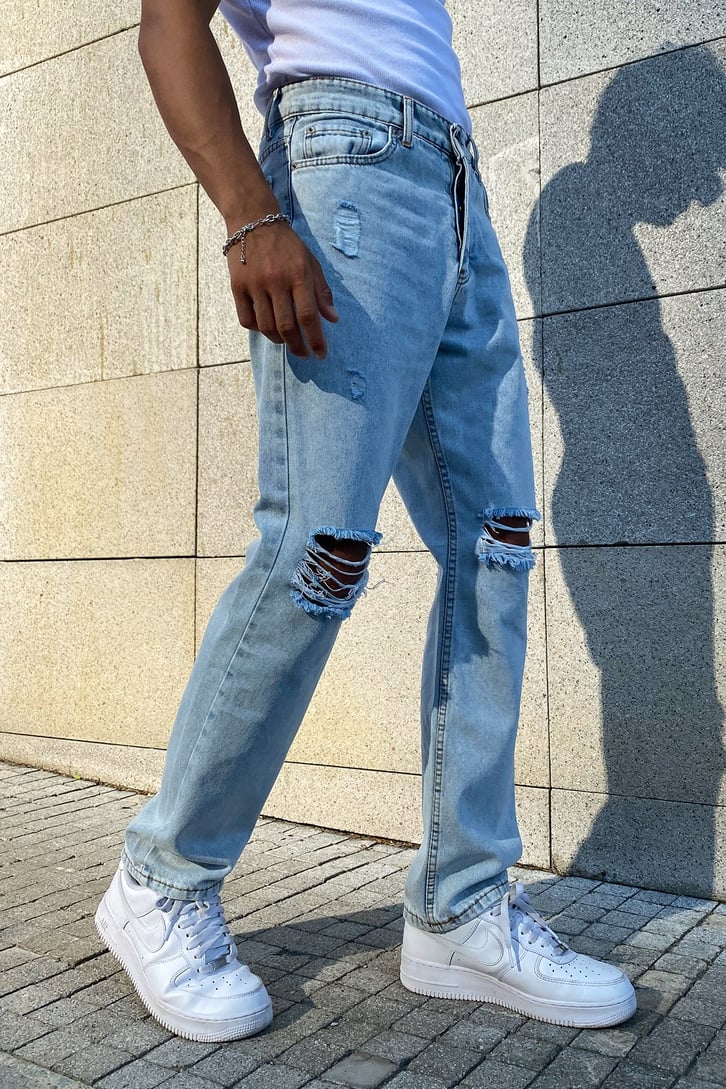 Distressed Buz Mavi Regular Fit Jea