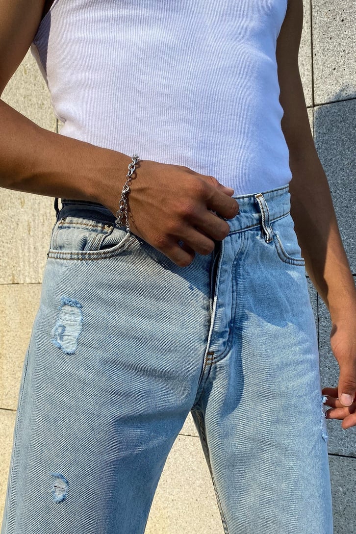 Distressed Buz Mavi Regular Fit Jea