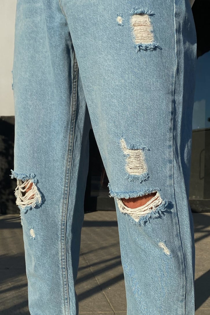 Distressed Buz Mavi Regular Fit Jean