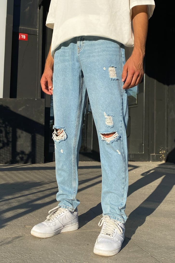Distressed Buz Mavi Regular Fit Jean