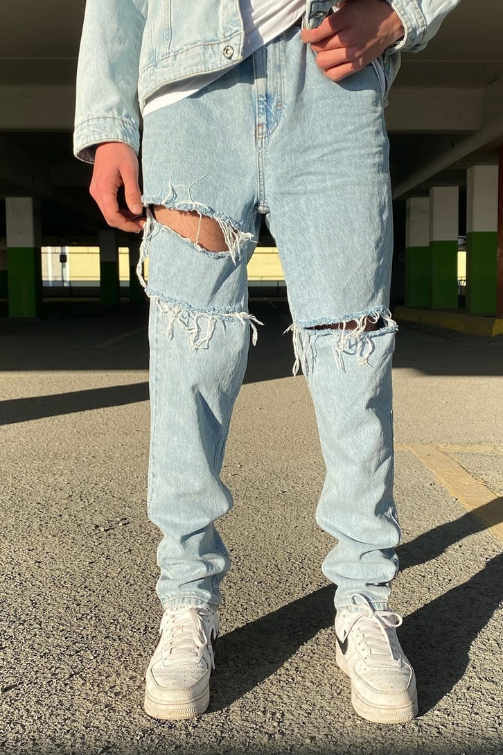 Distressed Detay İce Blue Skinny Fit Jean