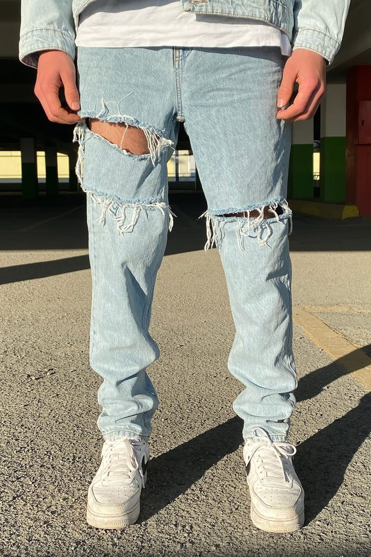 Distressed Detay İce Blue Skinny Fit Jean
