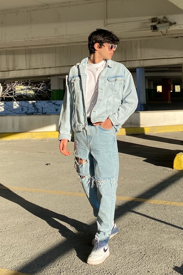 Distressed Detay İce Blue Skinny Fit Jean