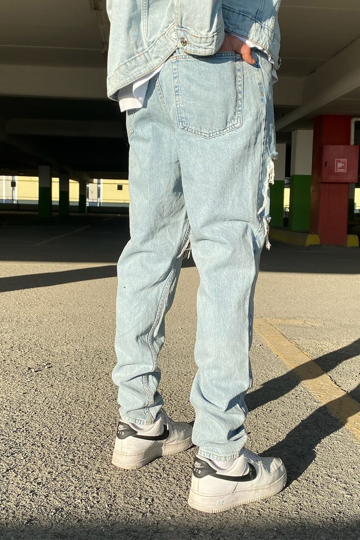 Distressed Detay İce Blue Skinny Fit Jean