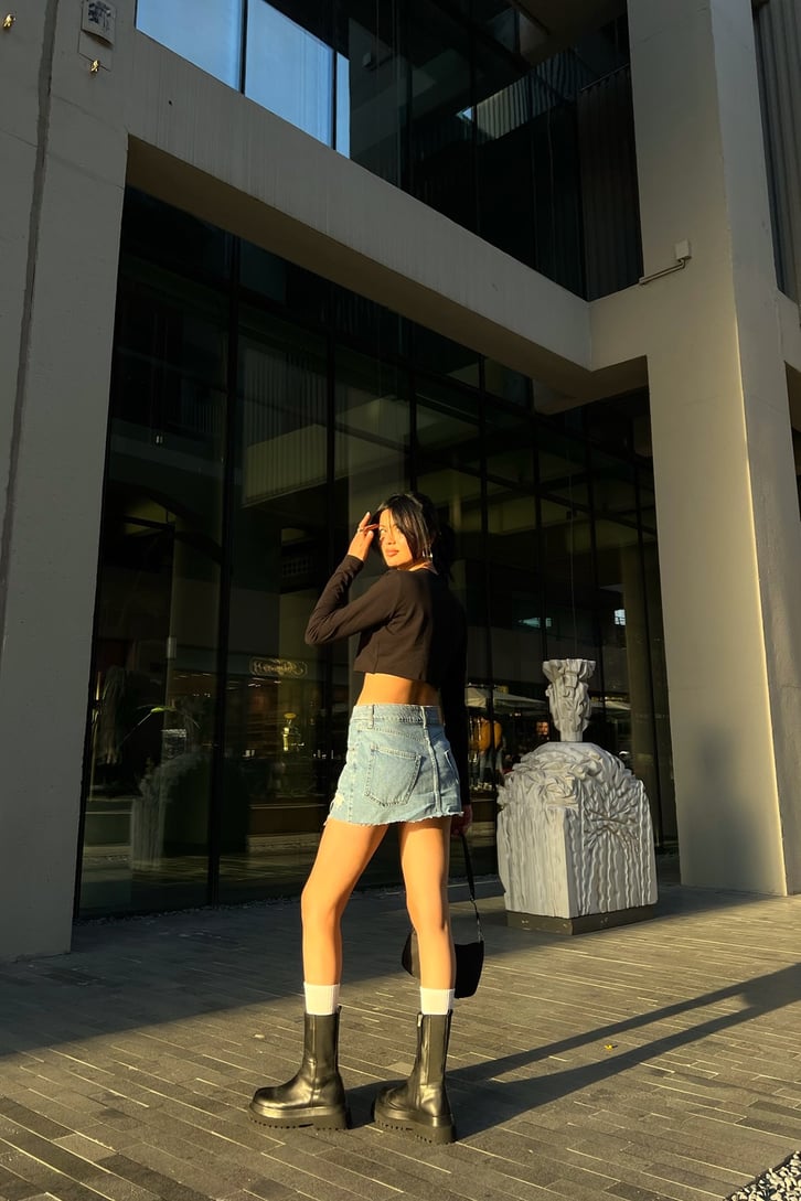 Distressed Mavi Mini Kot Etek