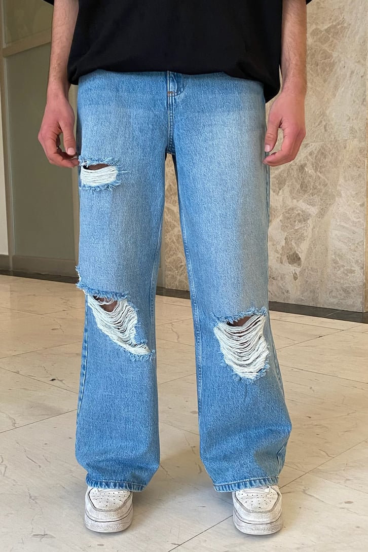 Distressed Sky Blue Premium Baggy Jean