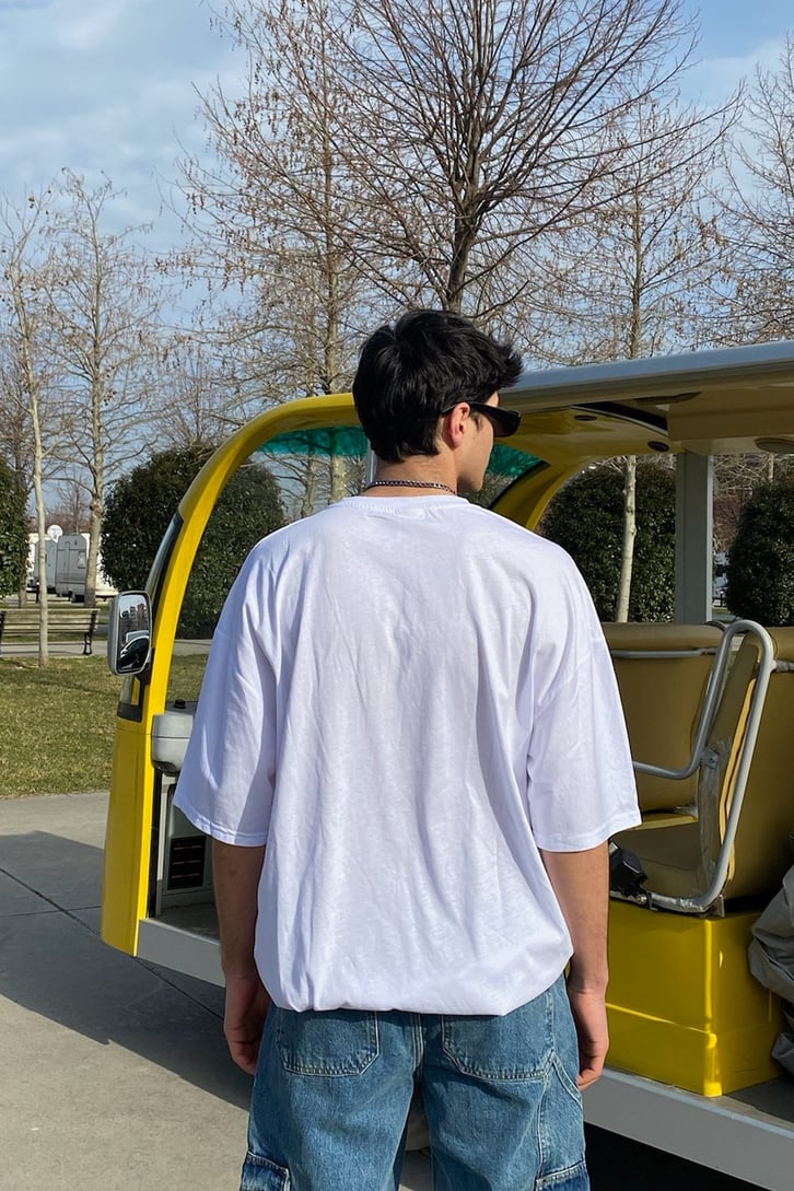 District Country Printed Oversize Beyaz Tshirt