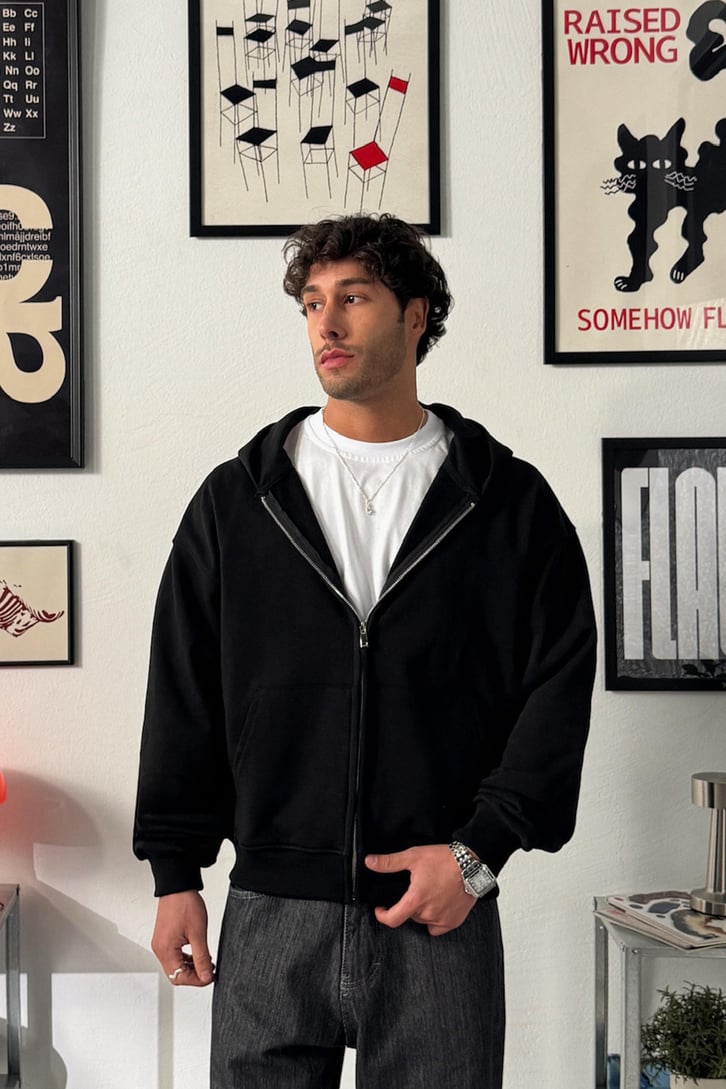 Diyagonal Premium Kumaş Basic Zip Hoodie