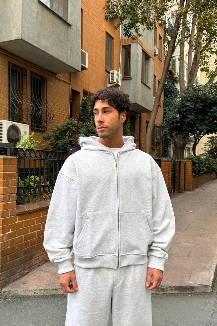 Diyagonal Premium Kumaş Basic Zip Hoodie