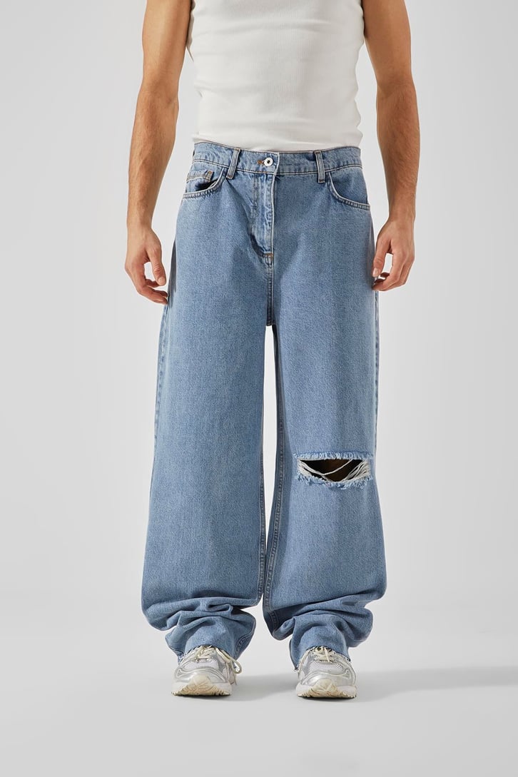 Diz Yırtmaçlı Buz Mavi Baggy Jean