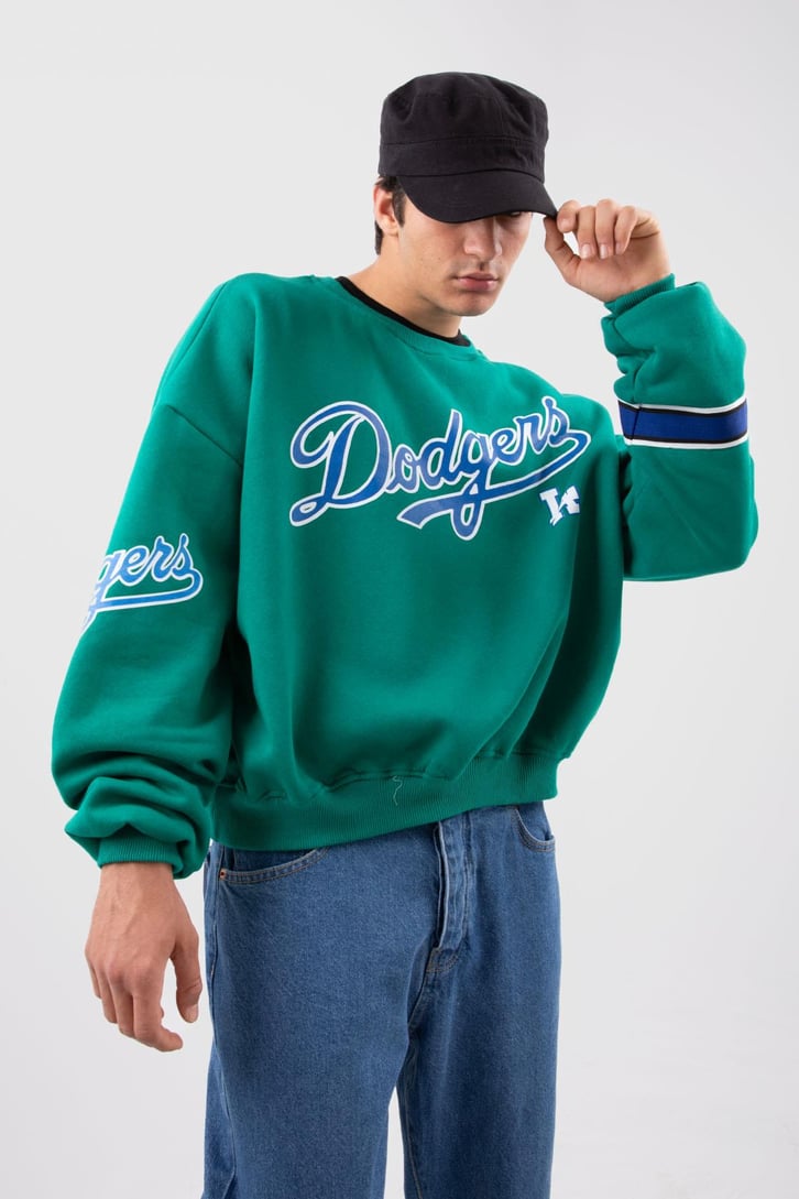 Dodgers Baskılı Beyaz Oversize Sweatshirt