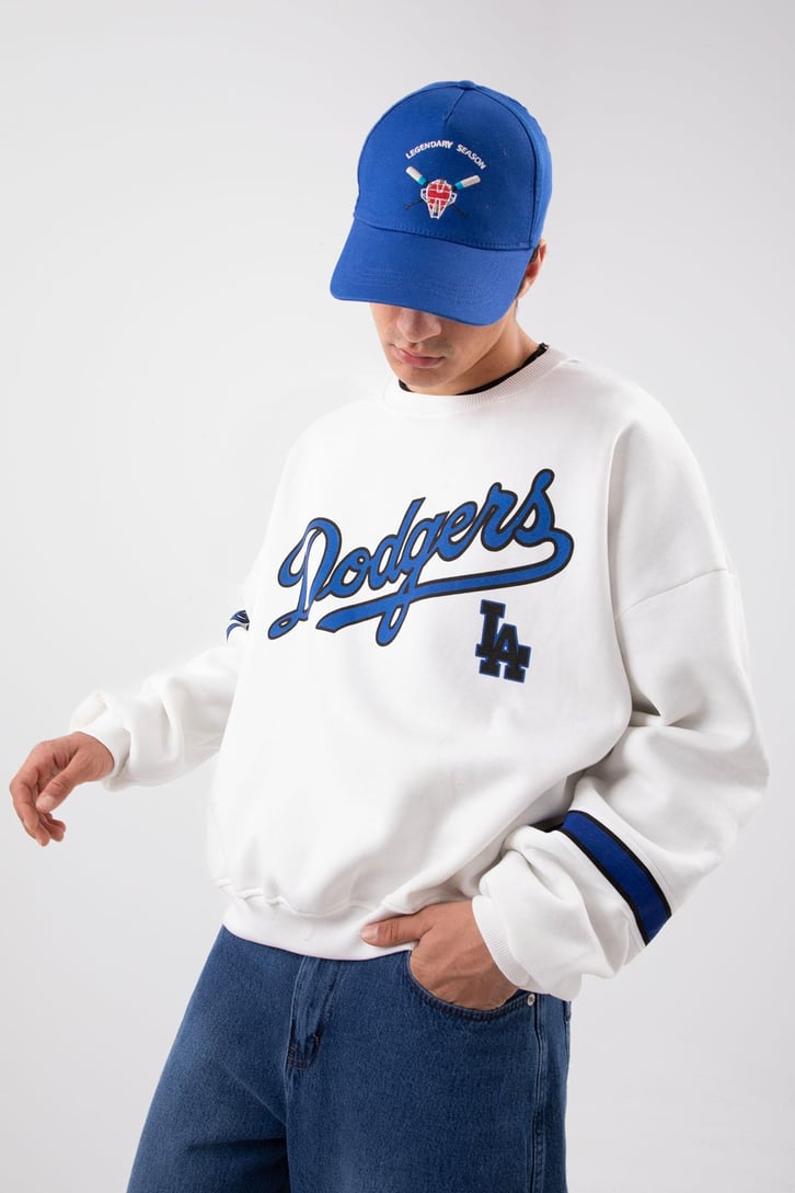 Dodgers Baskılı Beyaz Oversize Sweatshirt