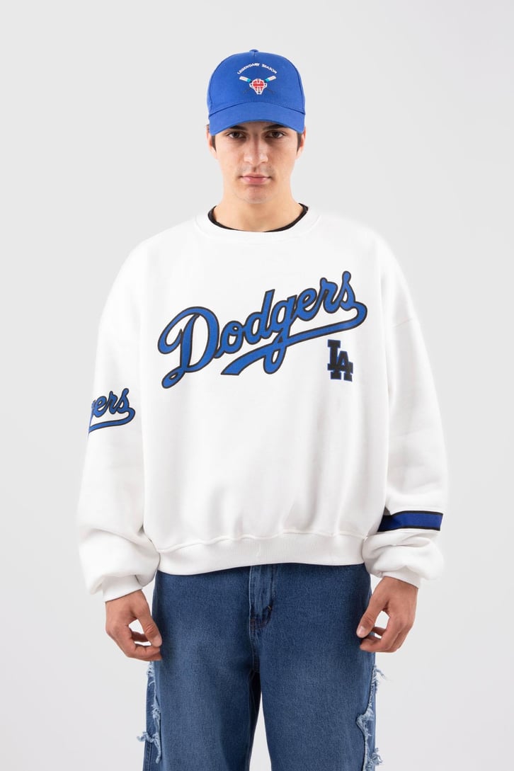 Dodgers Baskılı Beyaz Oversize Sweatshirt