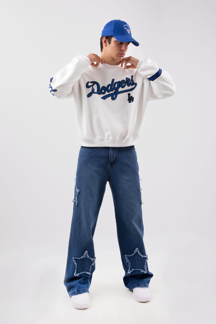 Dodgers Baskılı Beyaz Oversize Sweatshirt