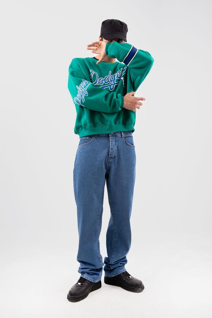 Dodgers Baskılı Beyaz Oversize Sweatshirt