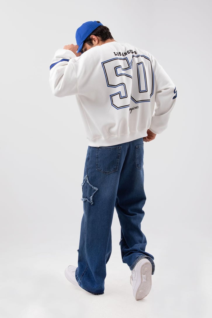 Dodgers Baskılı Beyaz Oversize Sweatshirt