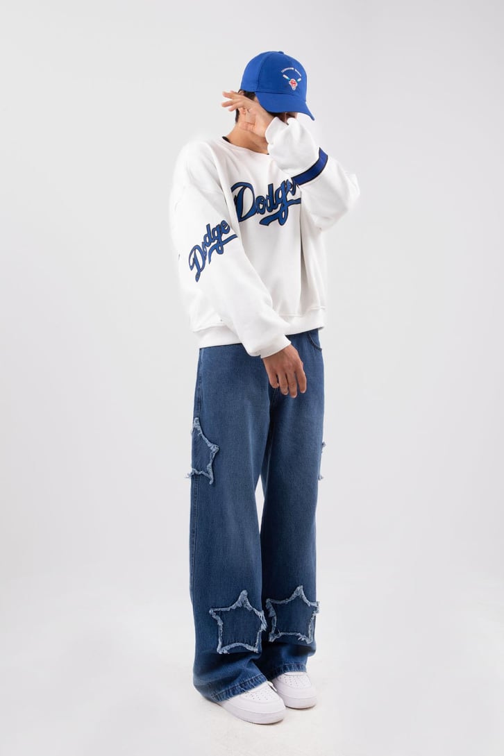 Dodgers Baskılı Beyaz Oversize Sweatshirt