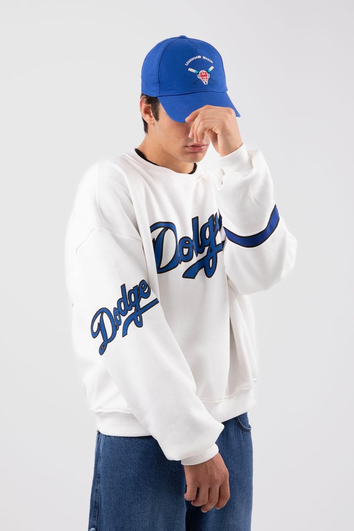 Dodgers Baskılı Beyaz Oversize Sweatshirt